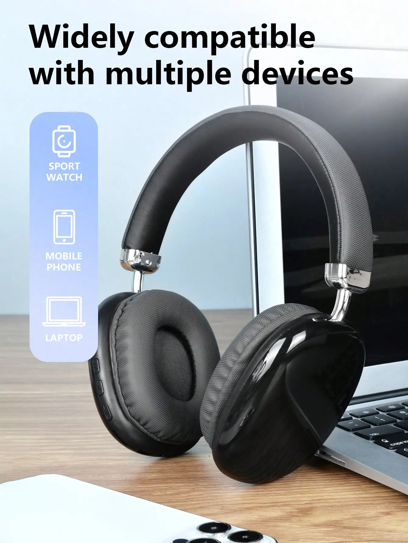 Bluetooth Headphones Over Ear Wireless Headset HiFi Music Gaming Comfortable Mic for iPhone Android PC Travel Sports Gift blue - Image 2