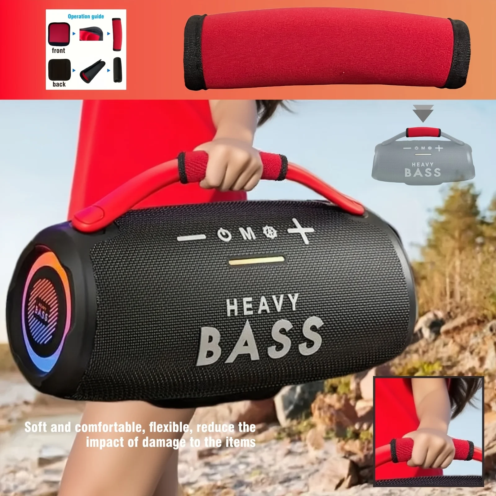 Speakers Handle Grip Wristband | Red Fabric, Durable & Comfortable, for Car Stereo Speakers Accessory | Durable Handle Grip - Image 4