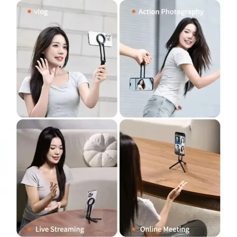 Foldable Phone Tripod Carabiner-Mounted For iPhone 17 16 15 Portable Dual-sided Magnetic Tripod Desk Mount Phone Handle Holder - Image 5