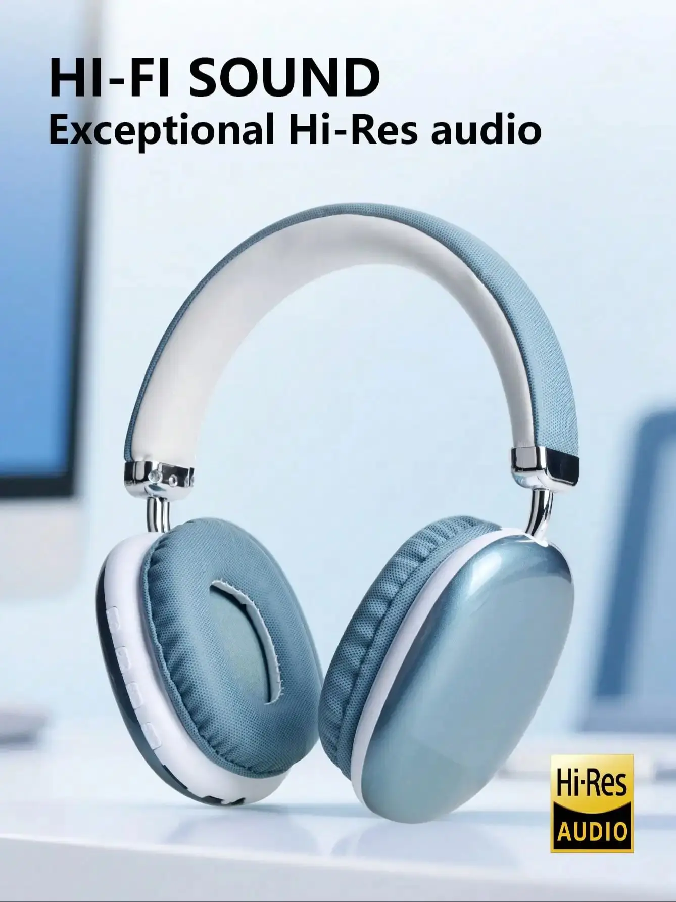 Bluetooth Headphones Over Ear Wireless Headset HiFi Music Gaming Comfortable Mic for iPhone Android PC Travel Sports Gift blue - Image 7