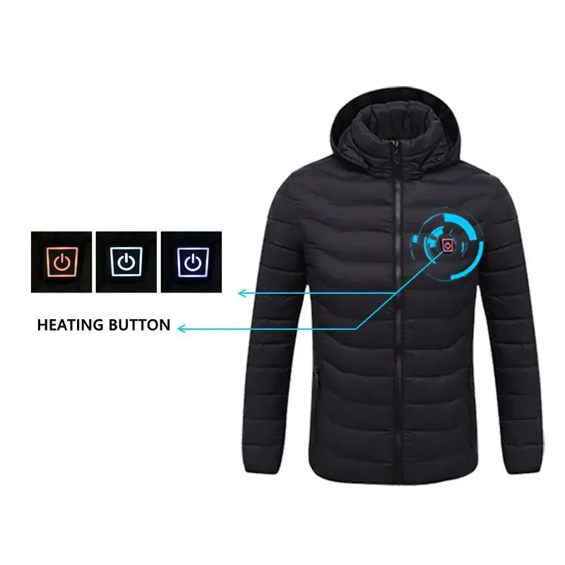 Men's Winter Warm USB Heating Parka Smart Thermostat Pure Color Hooded Heated Jacket Bobojaco Padded Clothing - Image 4