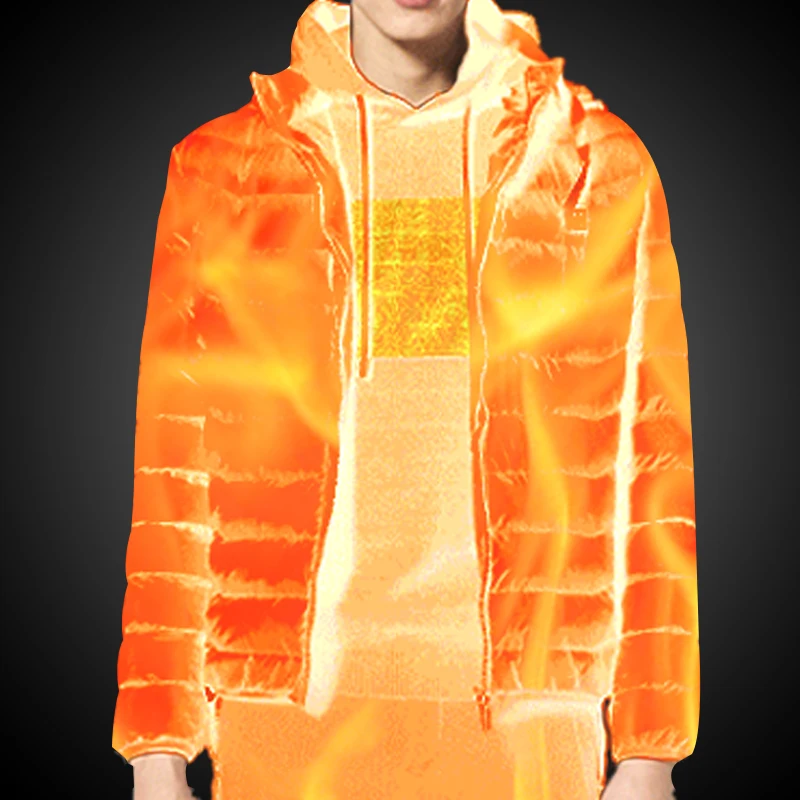 Men's Winter Warm USB Heating Parka Smart Thermostat Pure Color Hooded Heated Jacket Bobojaco Padded Clothing - Image 2