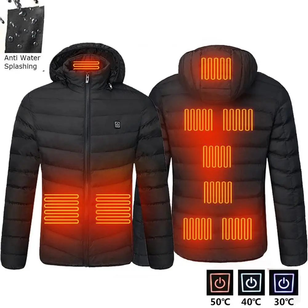 Men's Winter Warm USB Heating Parka Smart Thermostat Pure Color Hooded Heated Jacket Bobojaco Padded Clothing - Image 5