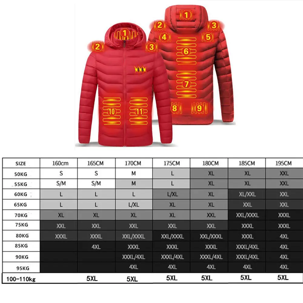 Men's Winter Warm USB Heating Parka Smart Thermostat Pure Color Hooded Heated Jacket Bobojaco Padded Clothing - Image 6