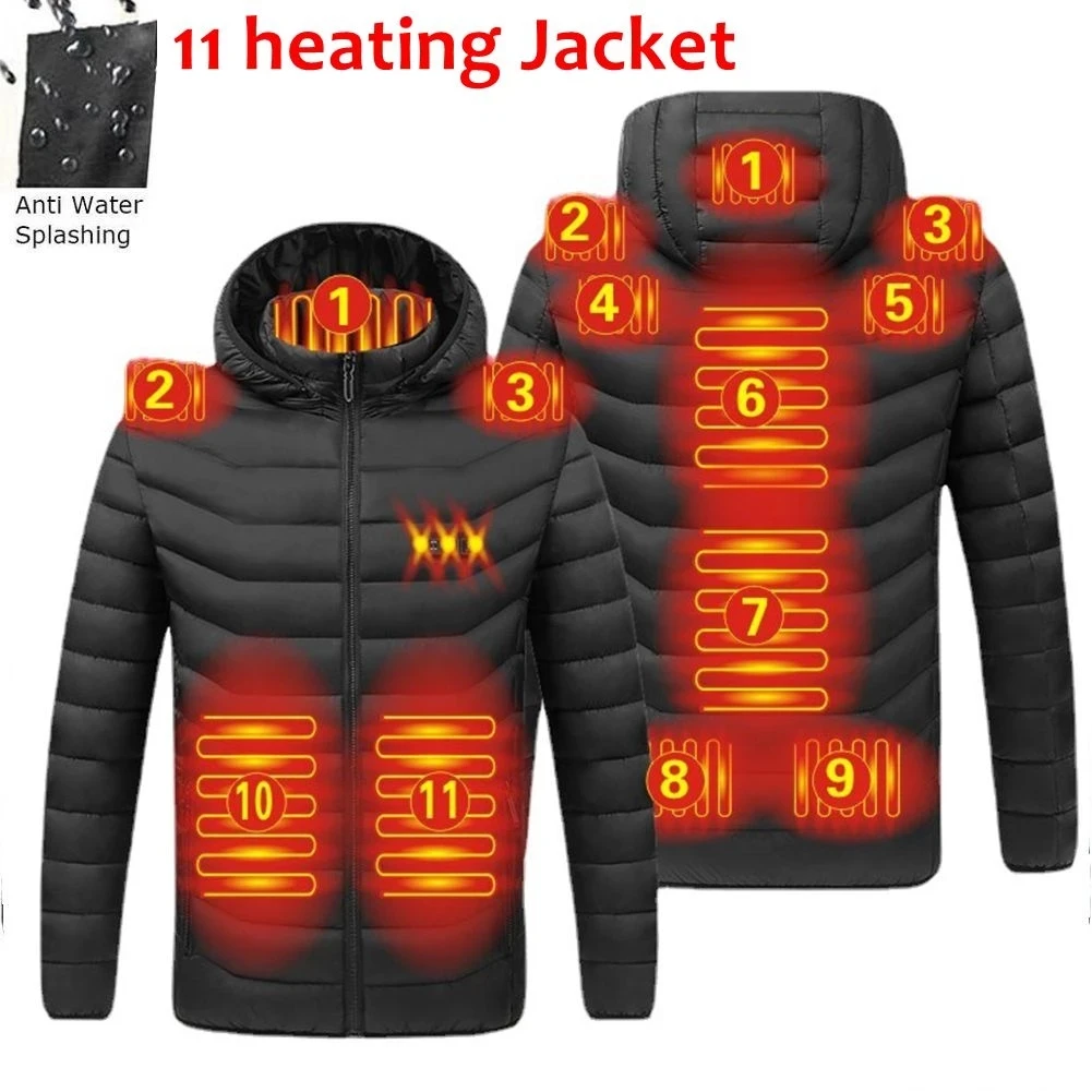 Men's Winter Warm USB Heating Parka Smart Thermostat Pure Color Hooded Heated Jacket Bobojaco Padded Clothing - Image 3