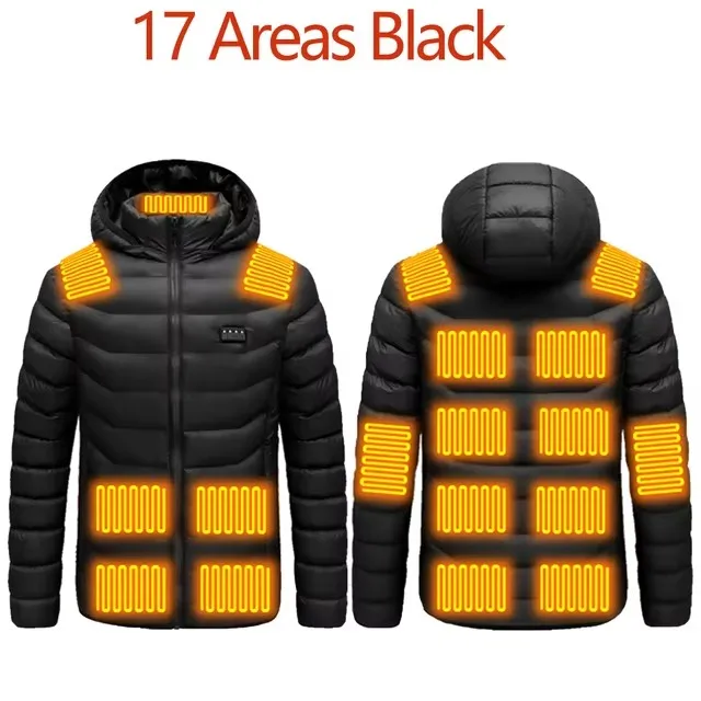 Men's Winter Warm USB Heating Parka Smart Thermostat Pure Color Hooded Heated Jacket Bobojaco Padded Clothing - Image 10