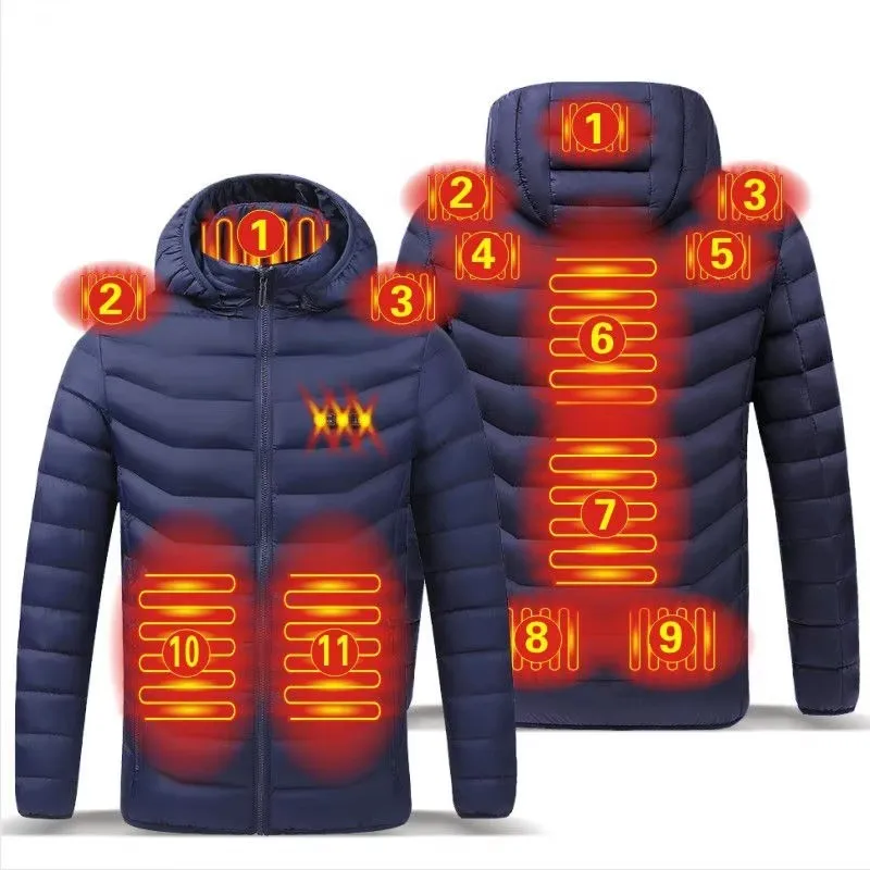 Men's Winter Warm USB Heating Parka Smart Thermostat Pure Color Hooded Heated Jacket Bobojaco Padded Clothing - Image 13