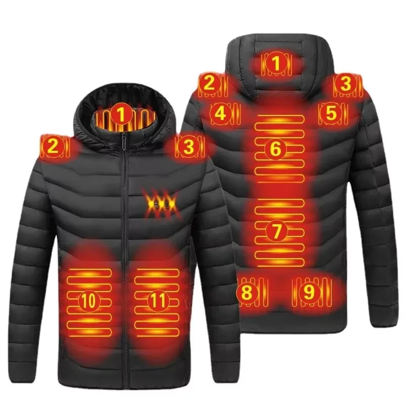 Men's Winter Warm USB Heating Parka Smart Thermostat Pure Color Hooded Heated Jacket Bobojaco Padded Clothing - Image 7