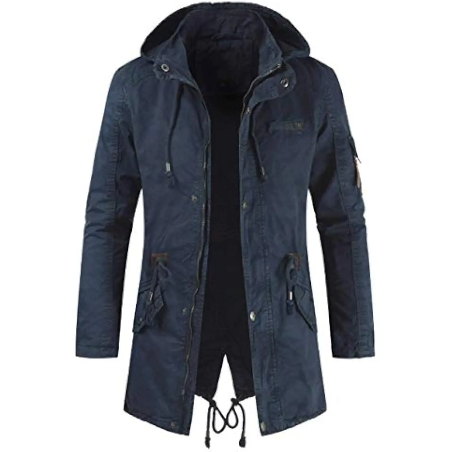 Men Long Cargo Parka Men's Spring Military Full-Zip Removable Hooded Cotton Mid-Long Parka Jacket Fleece Lined Plush Warm Coat - Image 5